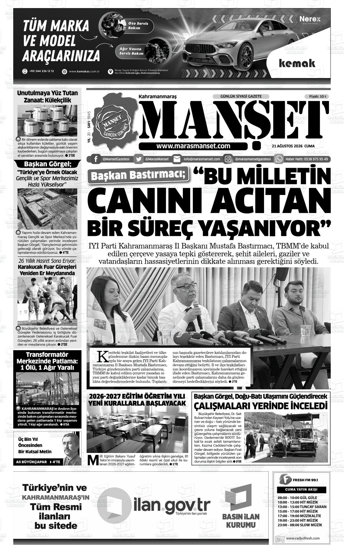 KAHRAMANMARAŞ MANŞET
