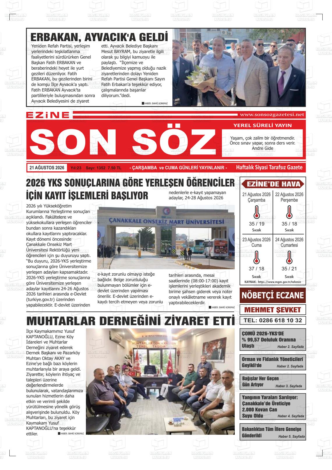 EZİNE SONSÖZ