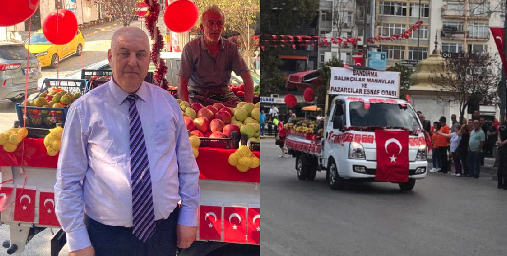 Bandırma’daki Kurtuluş kutlamalarında hazırladıkları araçla resmi geçide katılarak geçmişin hafızasını