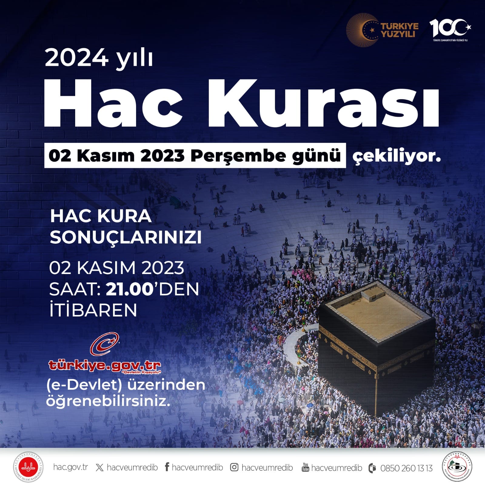   2024 Yılı Hac Kuraları 2 Kasım Perşembe Günü çekilecek.