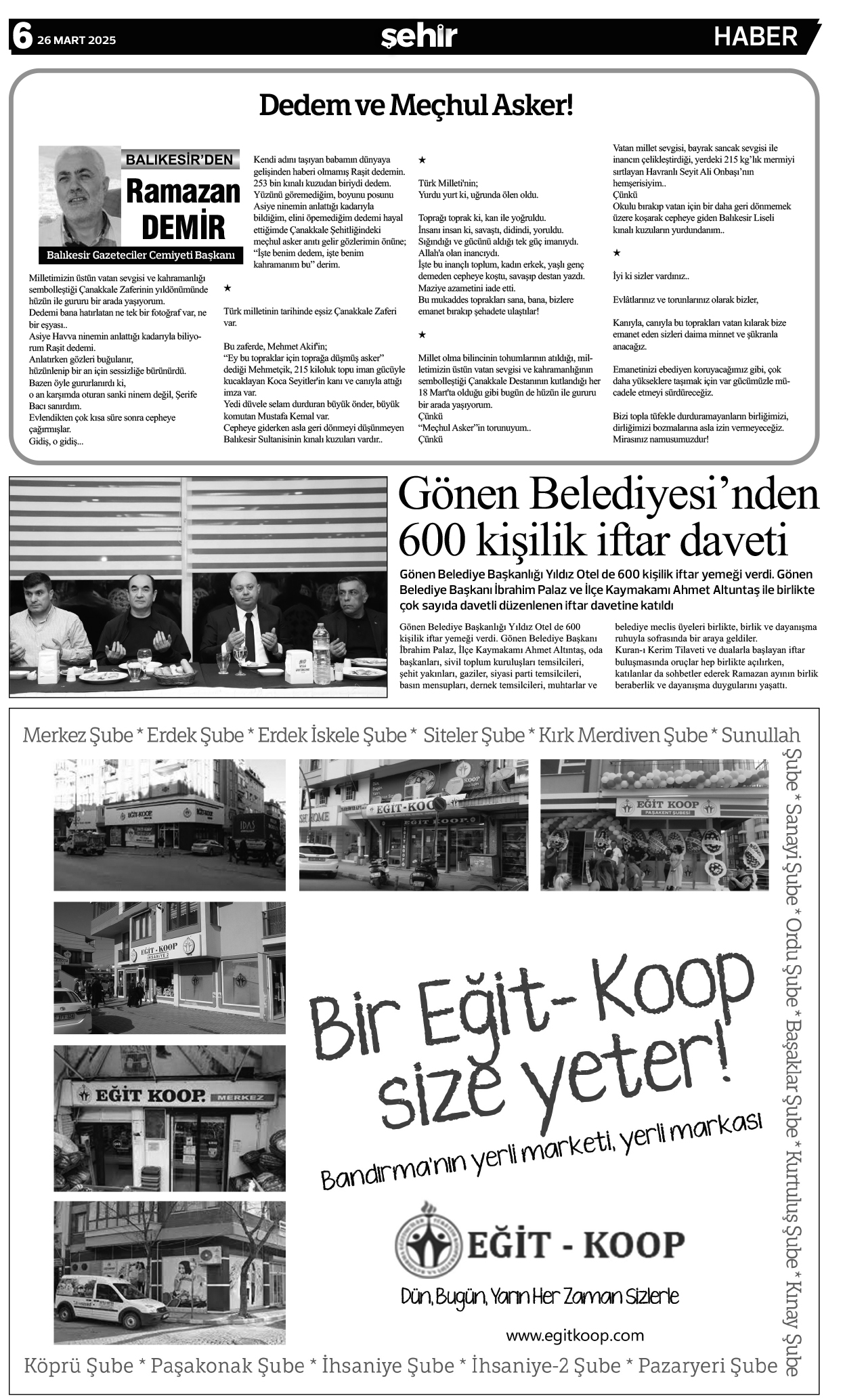 Bandırma Şehir Gazetesi 26.03.2025 Tarihli 6