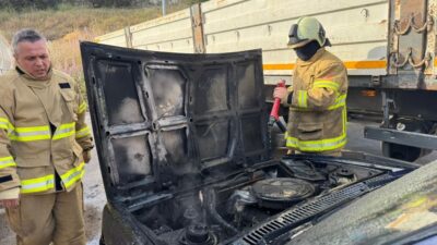 Erdek’te park halindeki bir otomobilde çıkan yangın paniğe neden oldu.