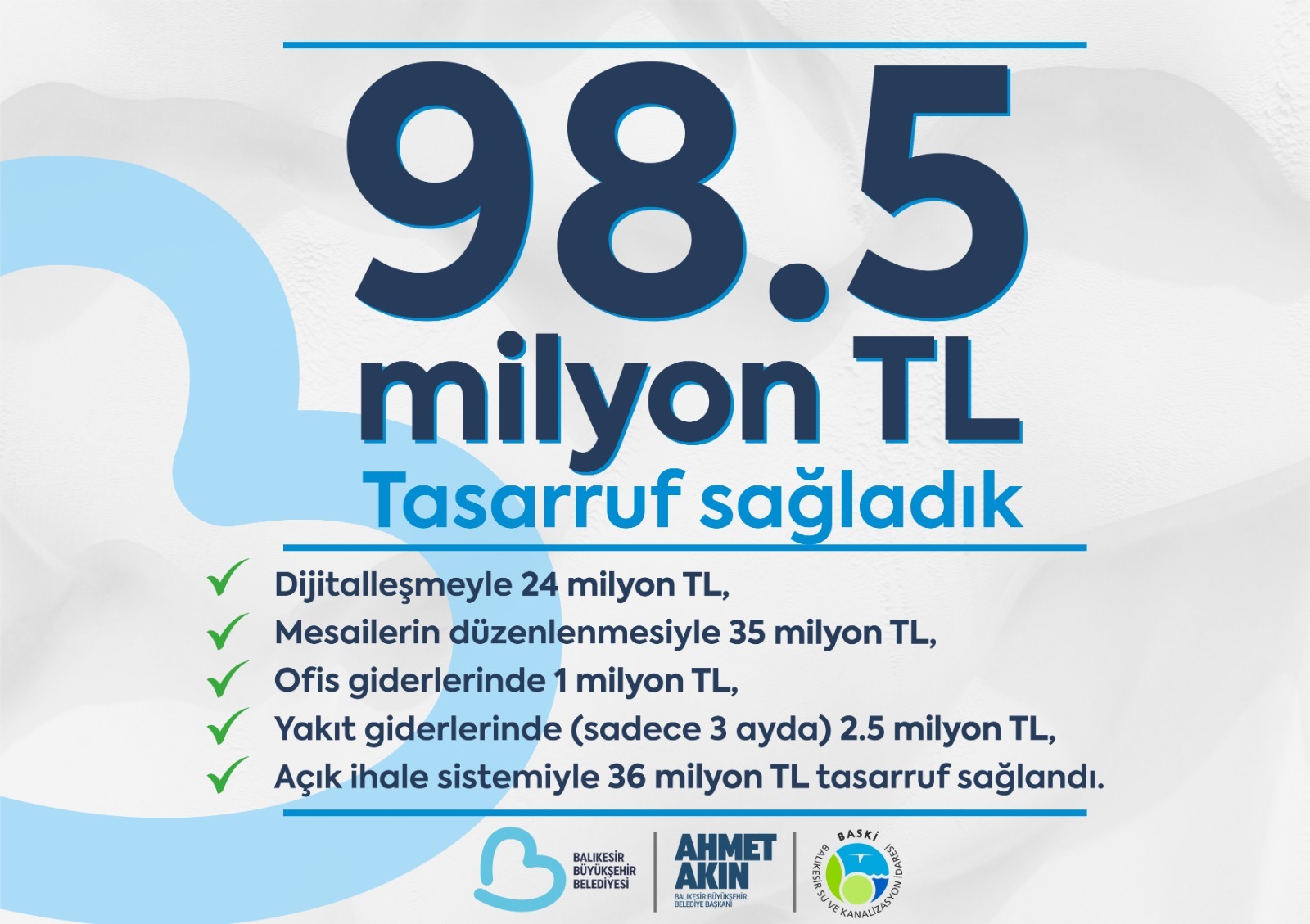BASKİ 16 ayda 98,5 milyon tasarruf sğladı