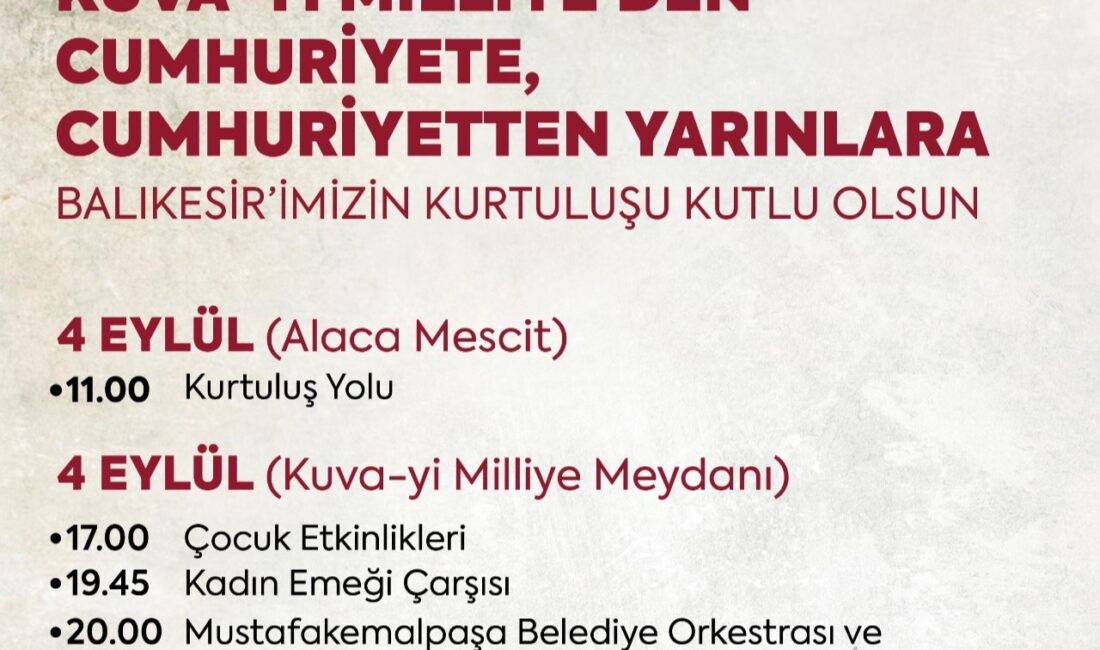Balıkesir Büyükşehir Belediyesi öncülüğünde 4-5-6 Eylül tarihlerinde Kuva-yı Milliye Meydanı’nda