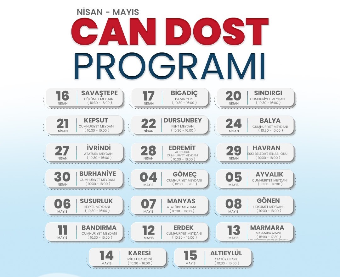 Can Dost Yerinde Hayvan Bakım ve Tedavi Aracının Nisan-Mayıs programı belli oldu