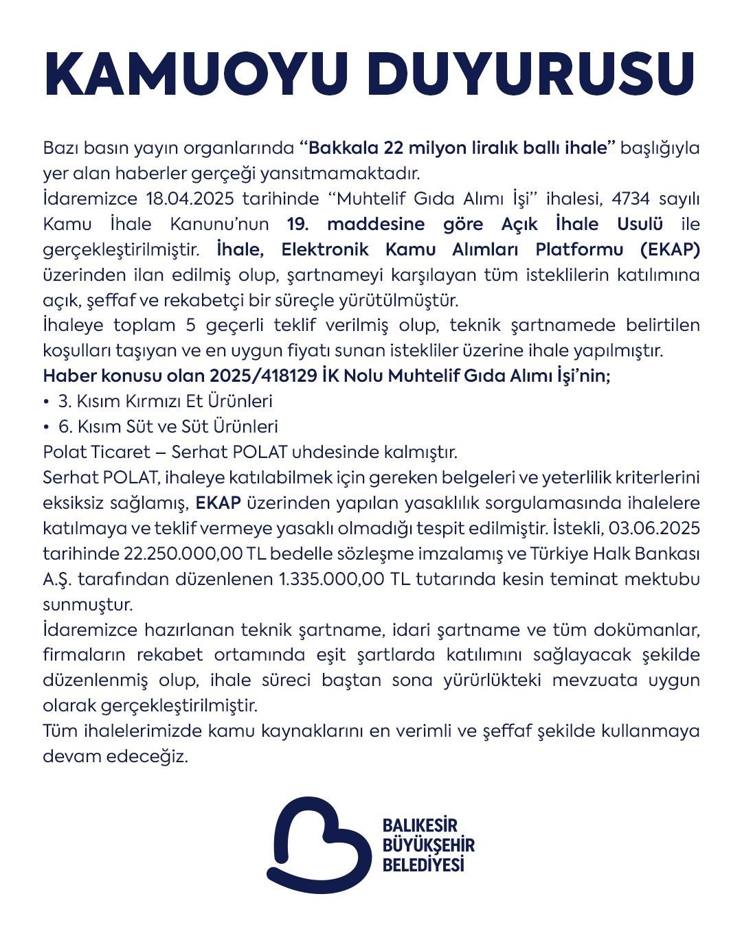 Büyükşehir 22 milyonluk ballı ihale haberini yalanladı