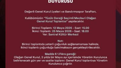 Bandırma Spor Kulübü tüzük gereği seçimli olağan genel kurul kararı