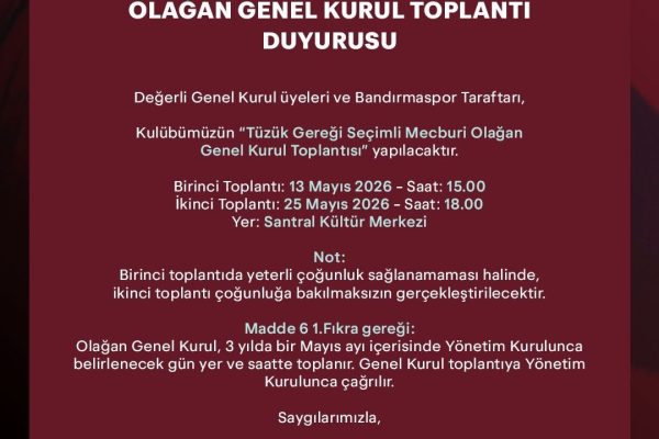 Bandırma Spor Kulübü olağan genel kurula gidiyor
