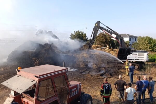 Yol kenarındaki yangın çiftliğe sıçradı, 90 ton saman kül oldu